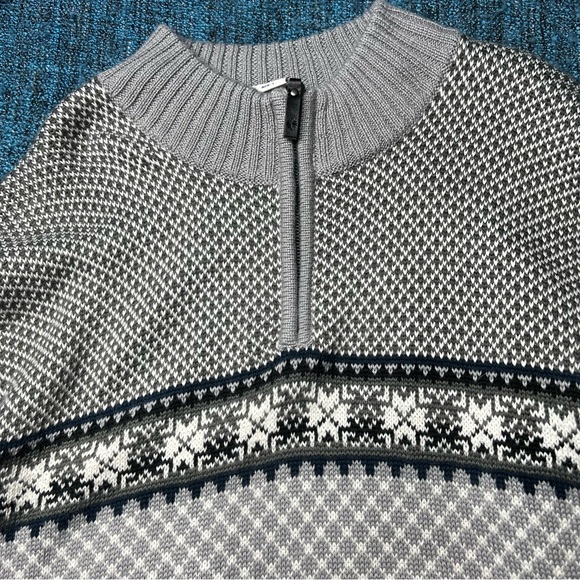 Icewear Iceland Fair Isle Wool Blend 1/4 Zip Pullover Sweater Black Grey White - Picture 2 of 7